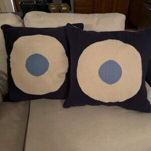 Pair of Vintage Jonathan Adler Dark & Light Blue Circle Pillows